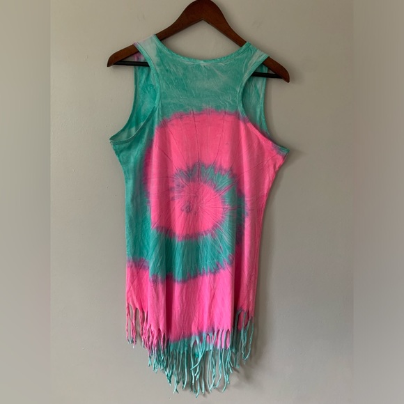 Vintage Retro Tie Dye Daytona Beach Sleeveless Fringe Swim Coverup Size XL - Picture 5 of 8